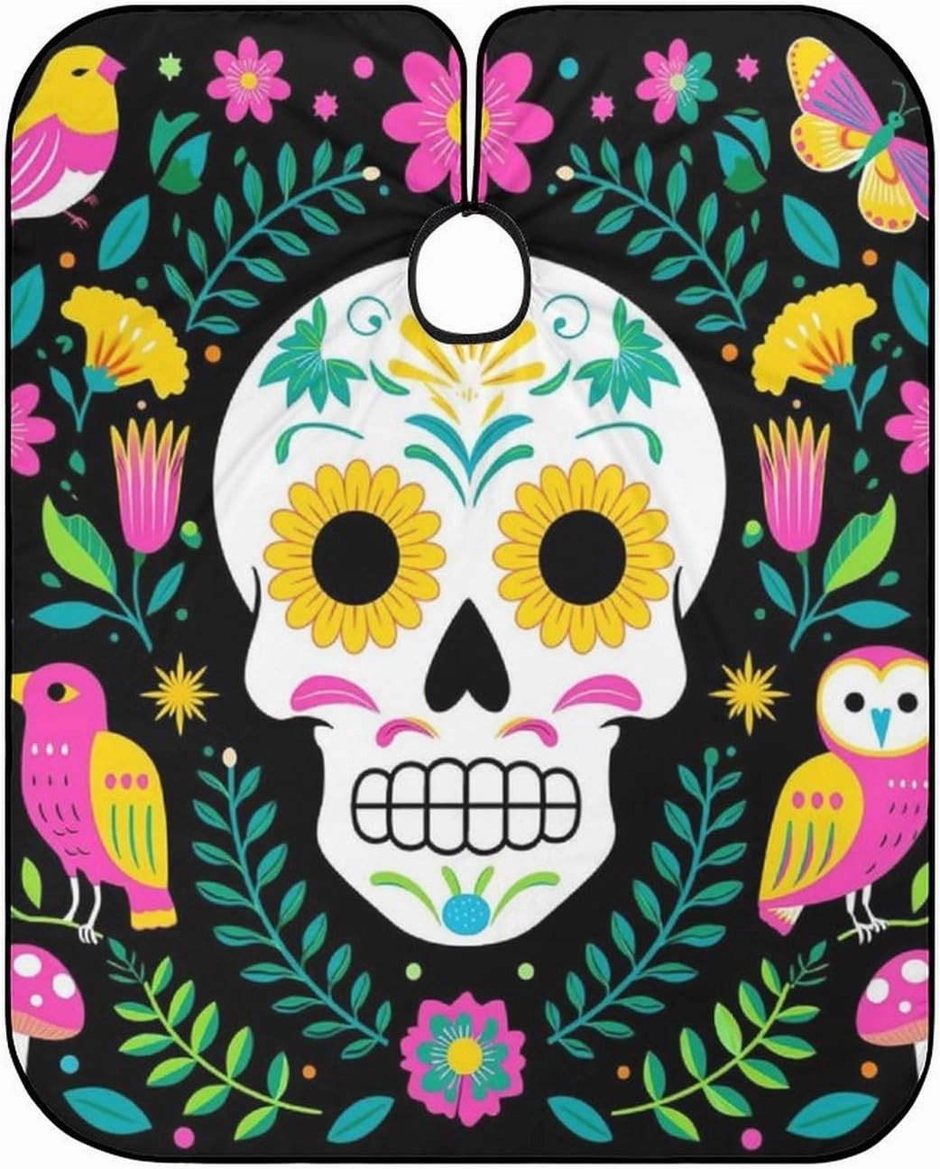 Men Women Colorful Floral Sugar Skull Bird Art Professional Salon Cape - Extra Large Hairdressing Haircut Apron for Hair Dye, Barber Aceessories