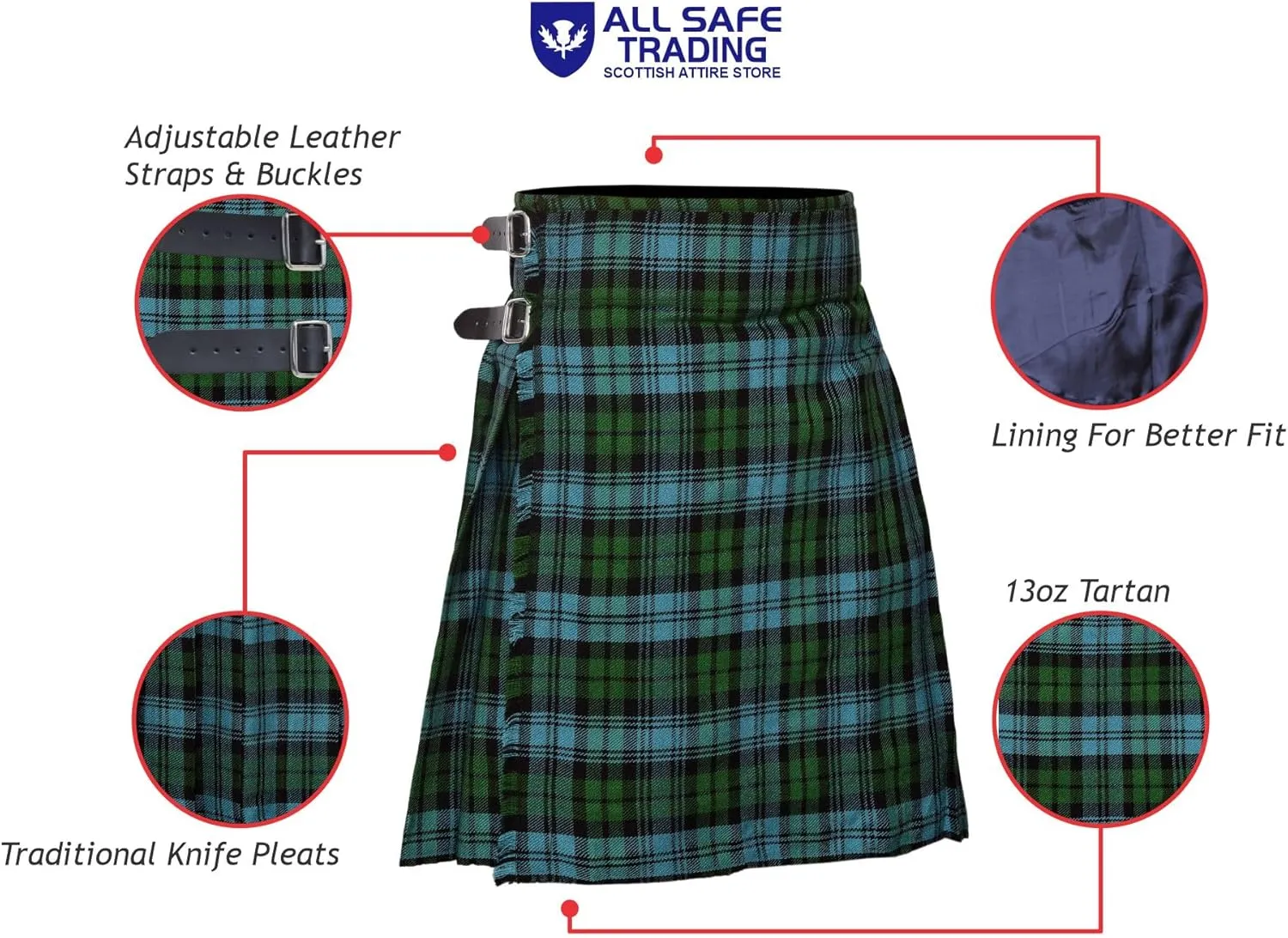 Men's 5 Yard Scottish Tartan Kilt, Highland Wedding Kilt