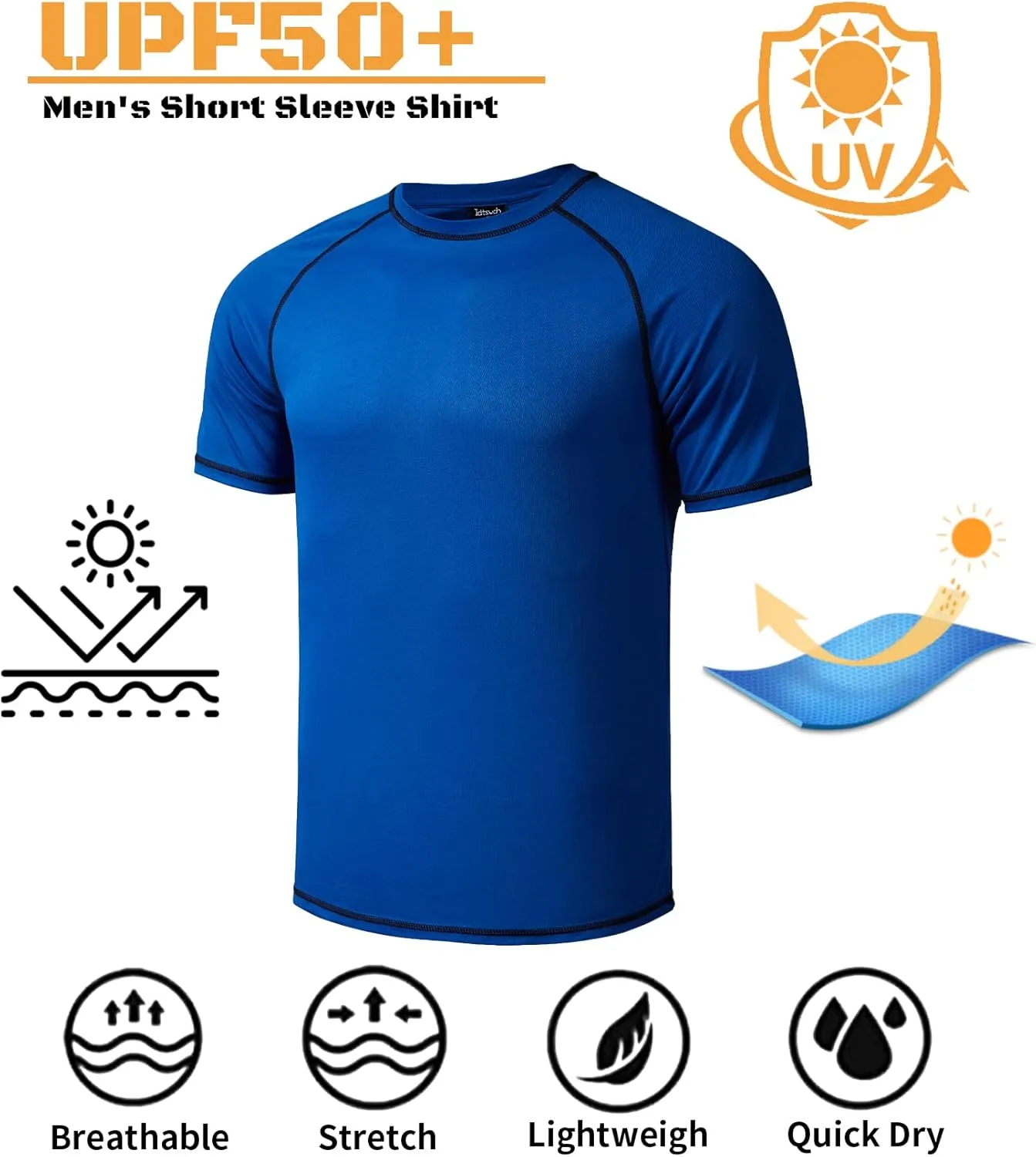 Mens Big and Tall Swim Shirt Sun Protection UPF 50  Rash Gard Quick Dry T-Shirt