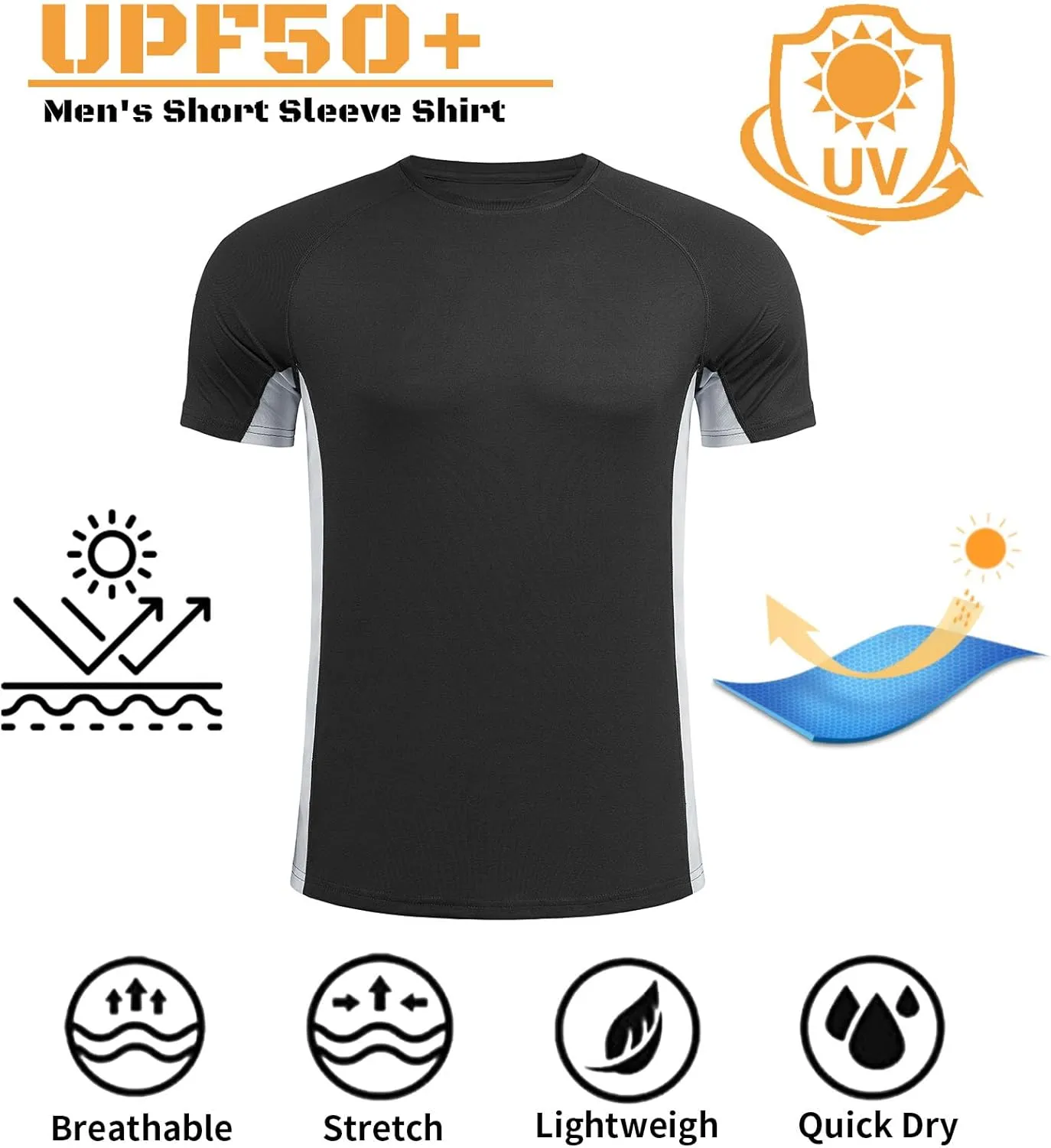 Mens Big and Tall Swim Shirt Sun Protection UPF 50  Rash Gard Quick Dry T-Shirt