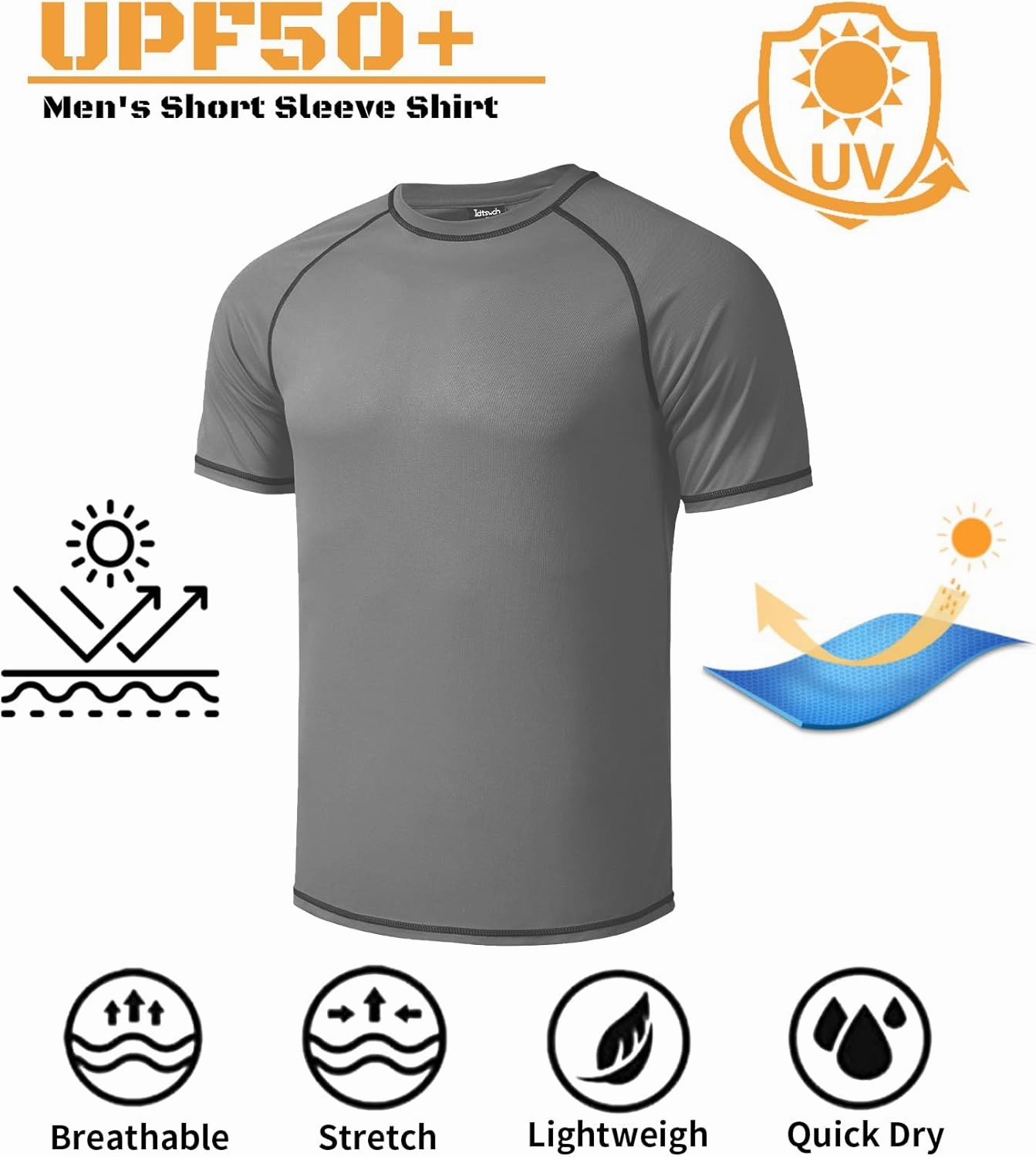 Mens Big and Tall Swim Shirt Sun Protection UPF 50  Rash Gard Quick Dry T-Shirt