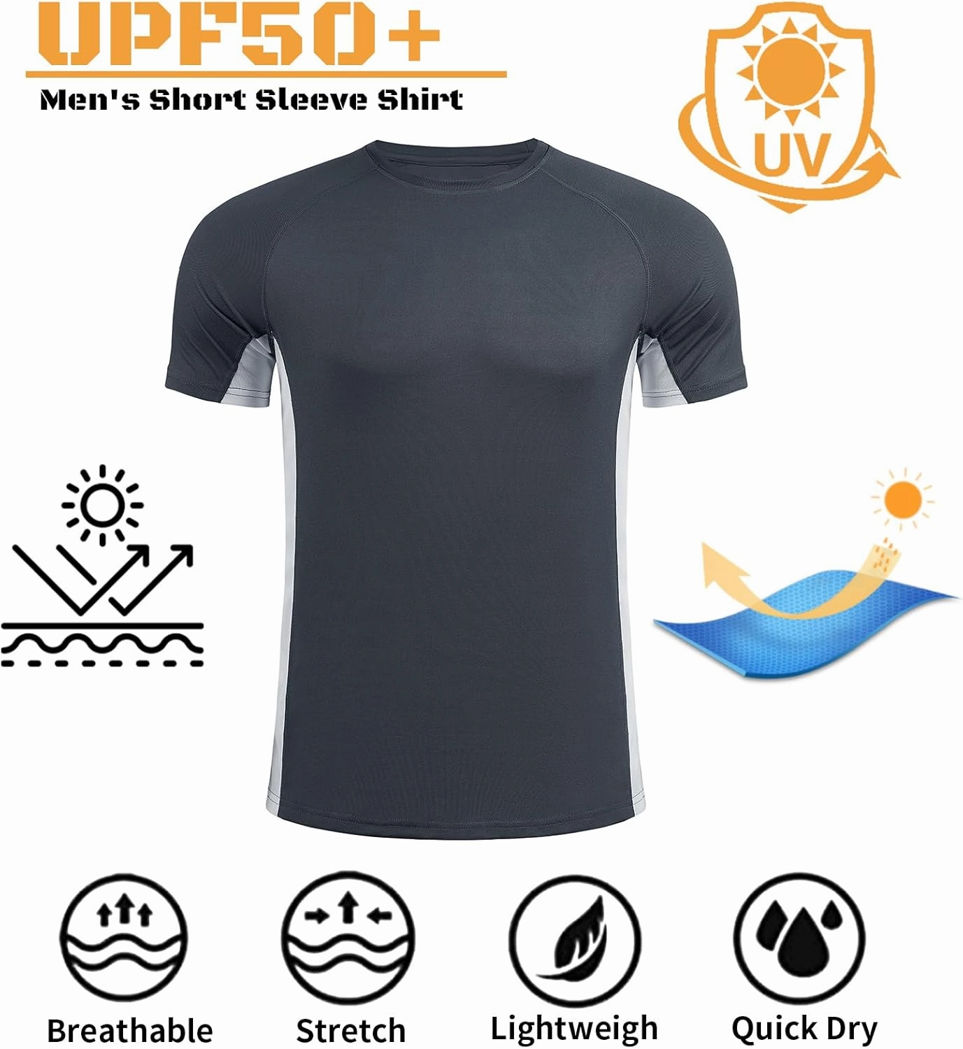 Mens Big and Tall Swim Shirt Sun Protection UPF 50  Rash Gard Quick Dry T-Shirt