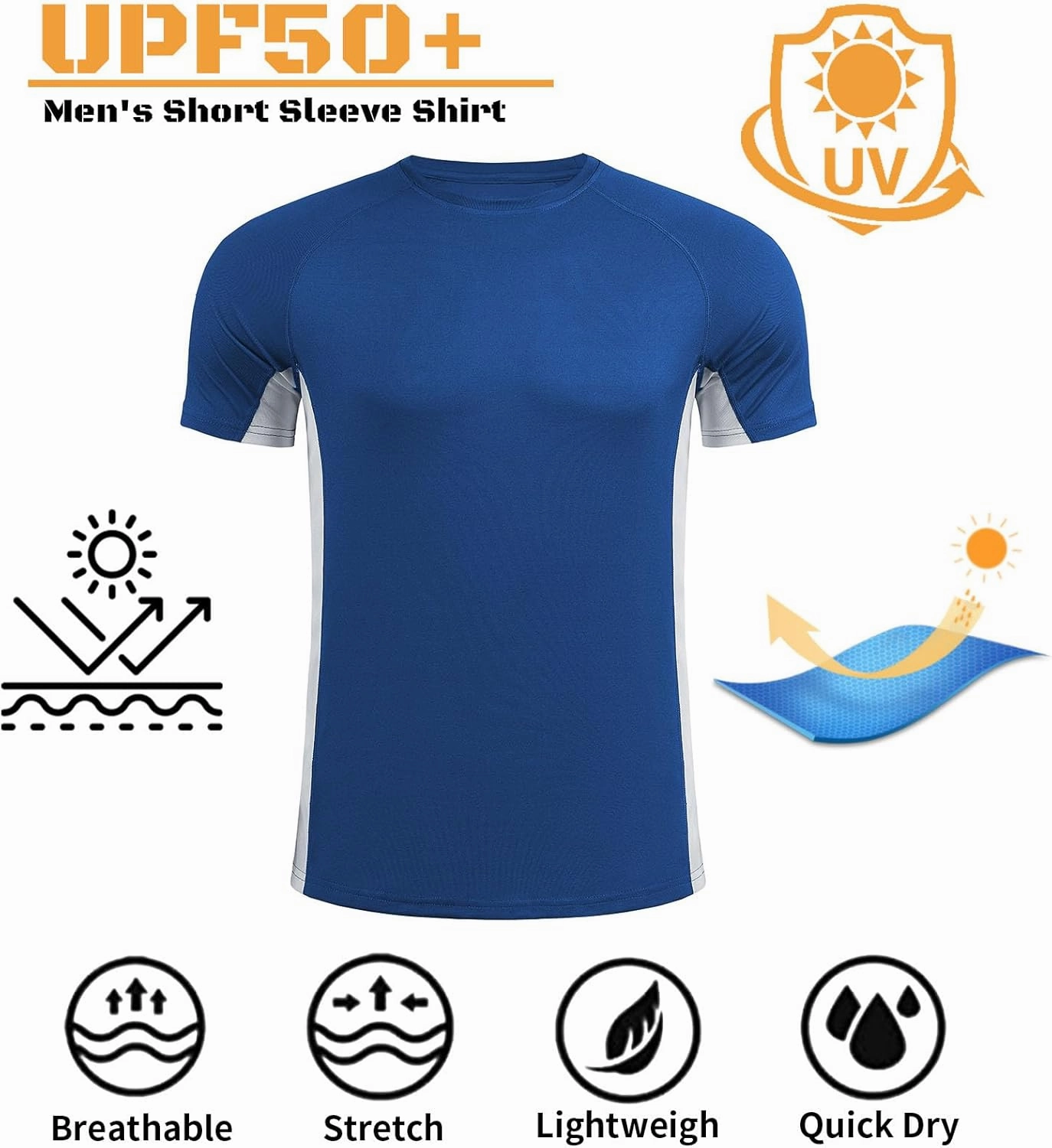 Mens Big and Tall Swim Shirt Sun Protection UPF 50  Rash Gard Quick Dry T-Shirt