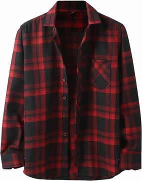 Mens Plaid Jacket Fashionable Square Printing Lightweight Breathable Long Sleeve Lapel Formal Shirt with Hood for