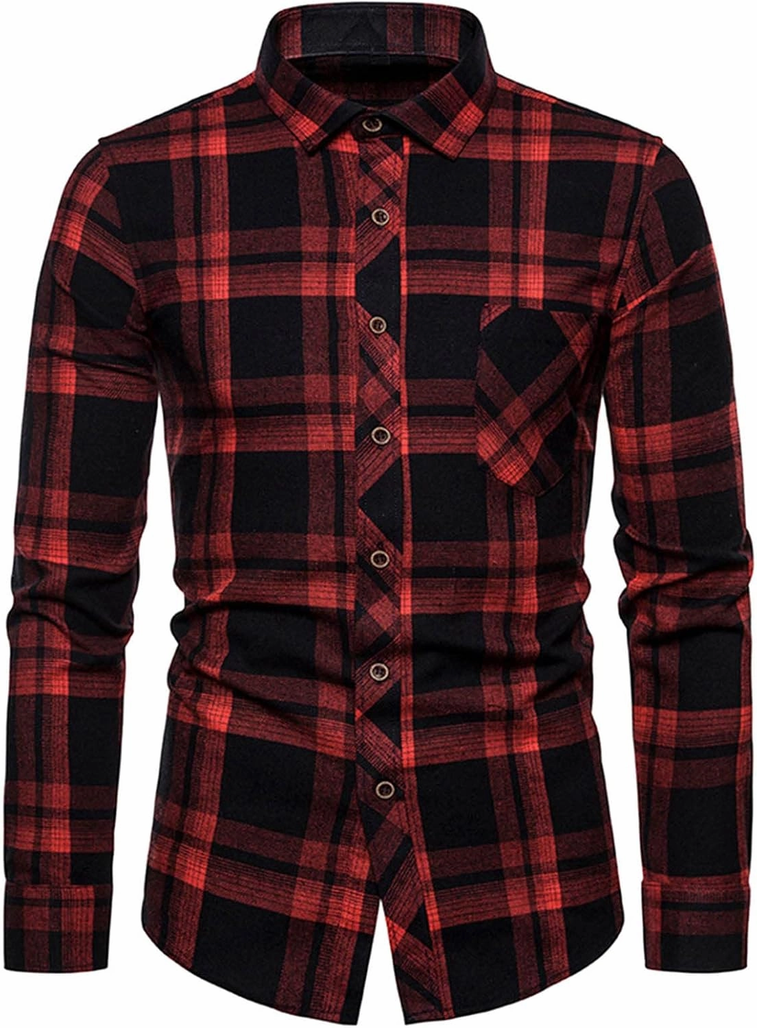 Mens Plaid Jacket Fashionable Square Printing Lightweight Breathable Long Sleeve Lapel Formal Shirt with Hood for