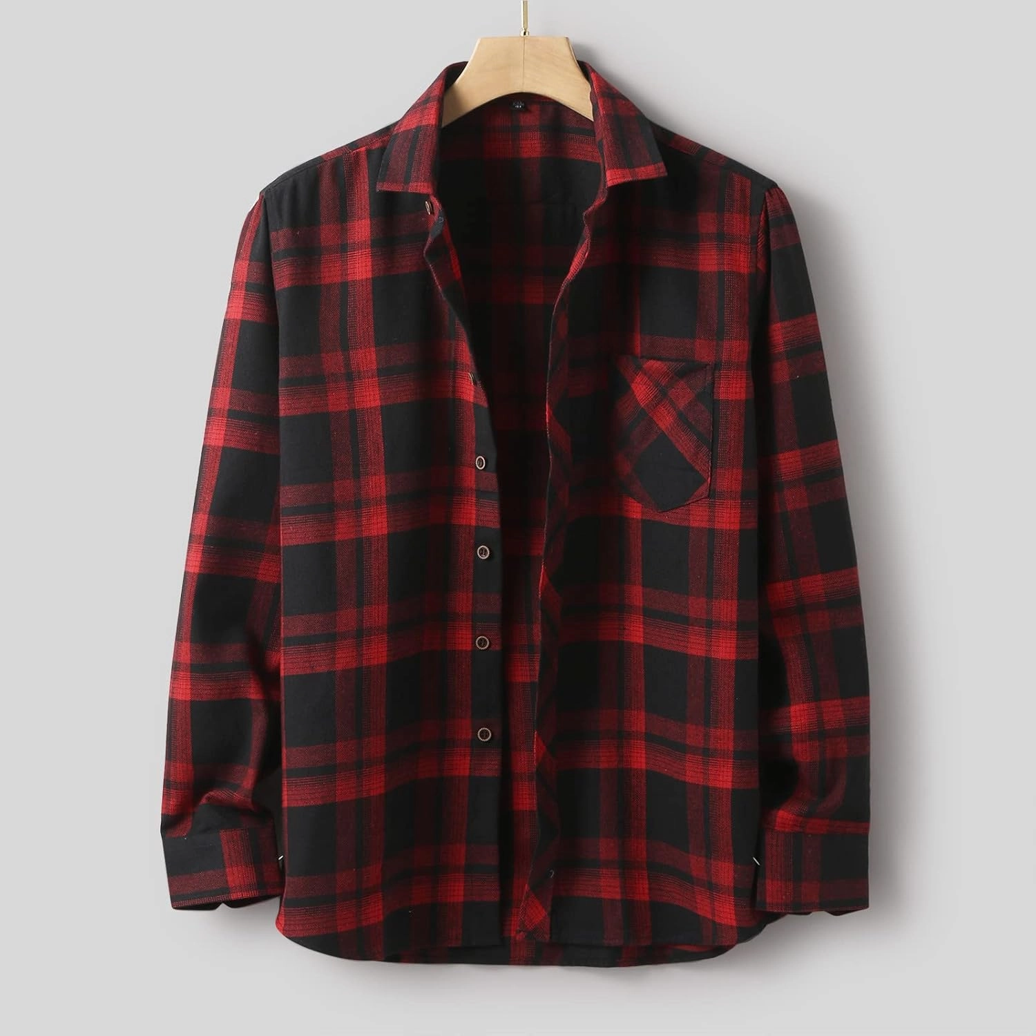 Mens Plaid Jacket Fashionable Square Printing Lightweight Breathable Long Sleeve Lapel Formal Shirt with Hood for