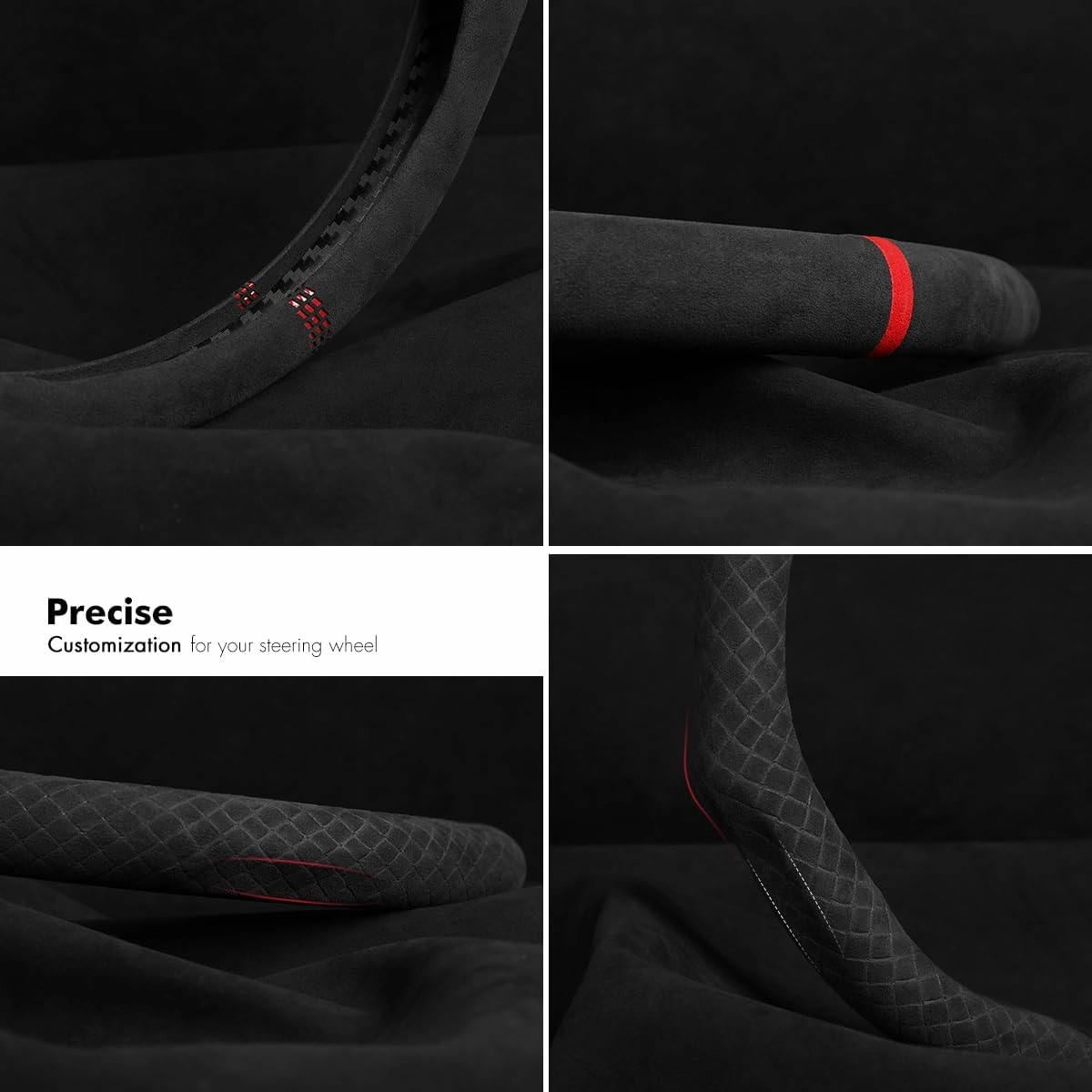 Mewant Black Alcantara Anti-Skid Car Steering Wheel Cover Steering Wheel Protector Universal 99% Car Wheel Cover Wrap Accessories (Red Marker)