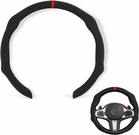 Mewant Black Alcantara Anti-Skid Car Steering Wheel Cover Steering Wheel Protector Universal 99% Car Wheel Cover Wrap Accessories (Red Marker)