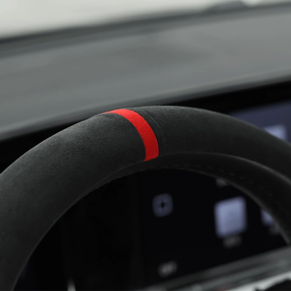 Mewant Black Alcantara Anti-Skid Car Steering Wheel Cover Steering Wheel Protector Universal 99% Car Wheel Cover Wrap Accessories (Red Marker)