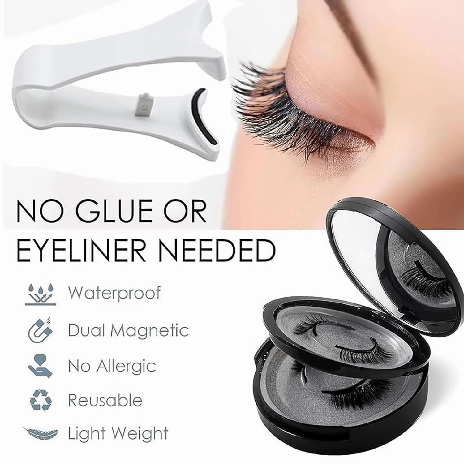 Meylora Magnetic Lashes, Meylora Magnetic Eyelashes, Magnetic Eyelashes Without Eyeliner, 2025 New Eyelashes Magnetic Lashes, Magnetic Lashes with Applicator, Reusable and No Glue Needed (USB03-3)