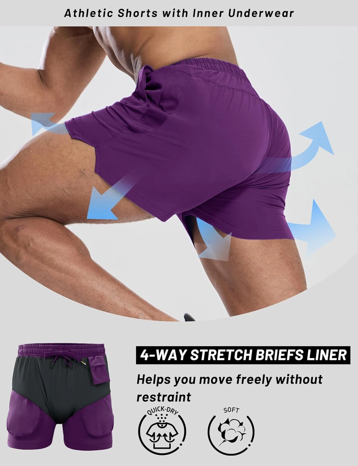 MIER Mens 3 Inch Shorts for Athletic Running Dry Fit Lightweight Workout Gym Active Shorts with Brief Liner, Pockets