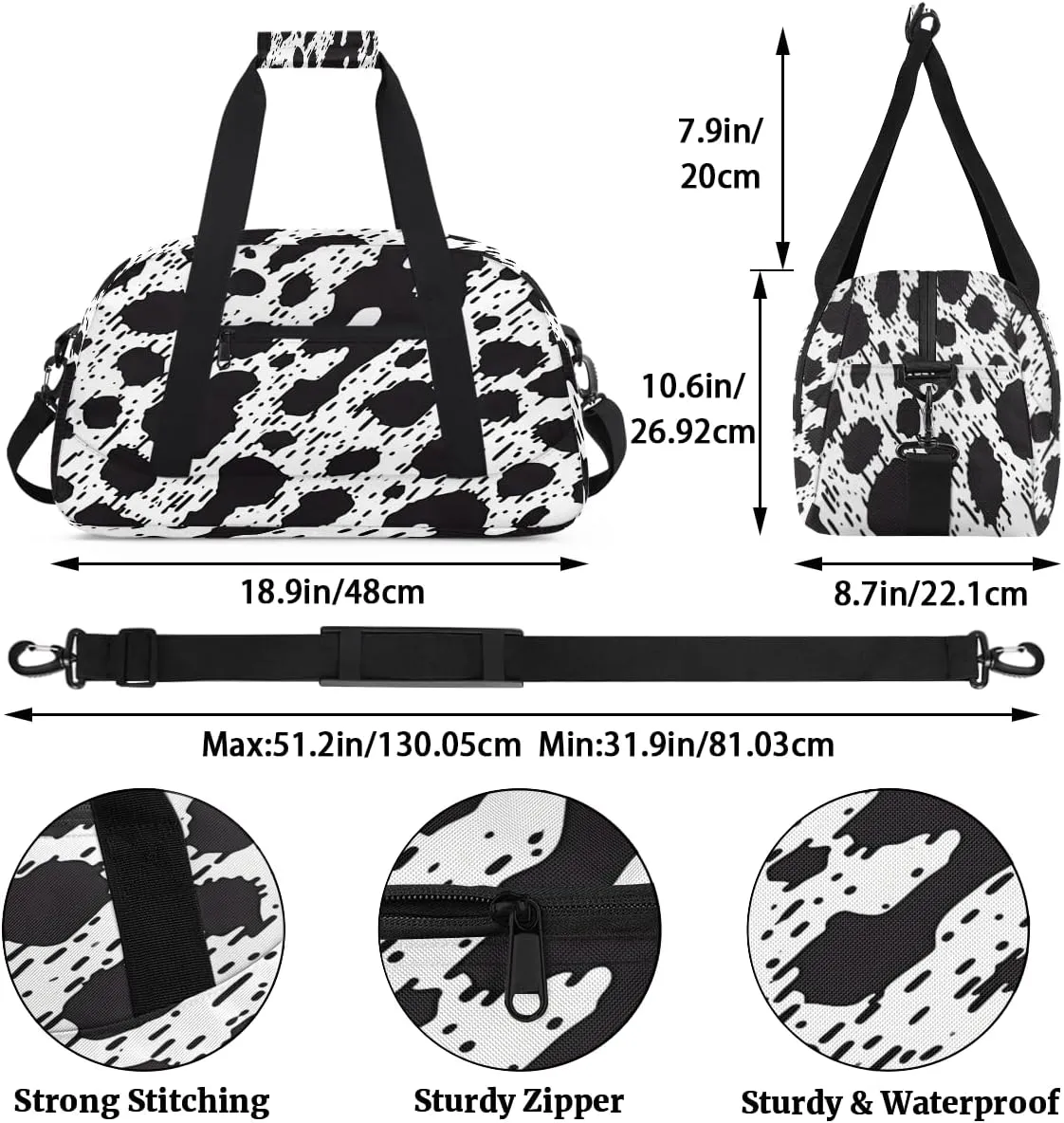 Milk Cow Print Kids Overnighter Duffel Bags for Boys, Carry-On Size Sports Gym Bag with Front Zipper Pocket for School Practice or Overnight Travel Weekender Sleepover Tote Bag