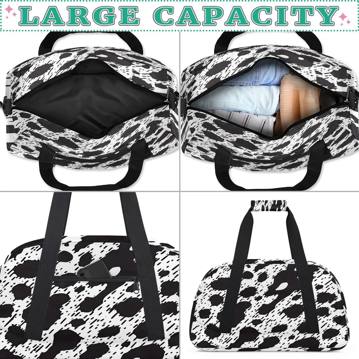 Milk Cow Print Kids Overnighter Duffel Bags for Boys, Carry-On Size Sports Gym Bag with Front Zipper Pocket for School Practice or Overnight Travel Weekender Sleepover Tote Bag