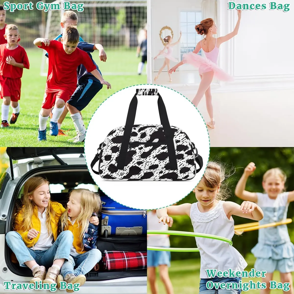 Milk Cow Print Kids Overnighter Duffel Bags for Boys, Carry-On Size Sports Gym Bag with Front Zipper Pocket for School Practice or Overnight Travel Weekender Sleepover Tote Bag