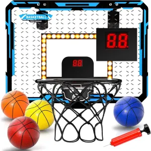 Mini Basketball Hoop for Kids Scoring Basketball Hoop blue Light, LED Basketball Hoop Indoor with Lighted Electronic Scoreboard & 4 Balls, Basketball Toys for 3 4 5 6 7 8 9 10 11 12 Year Old Boys
