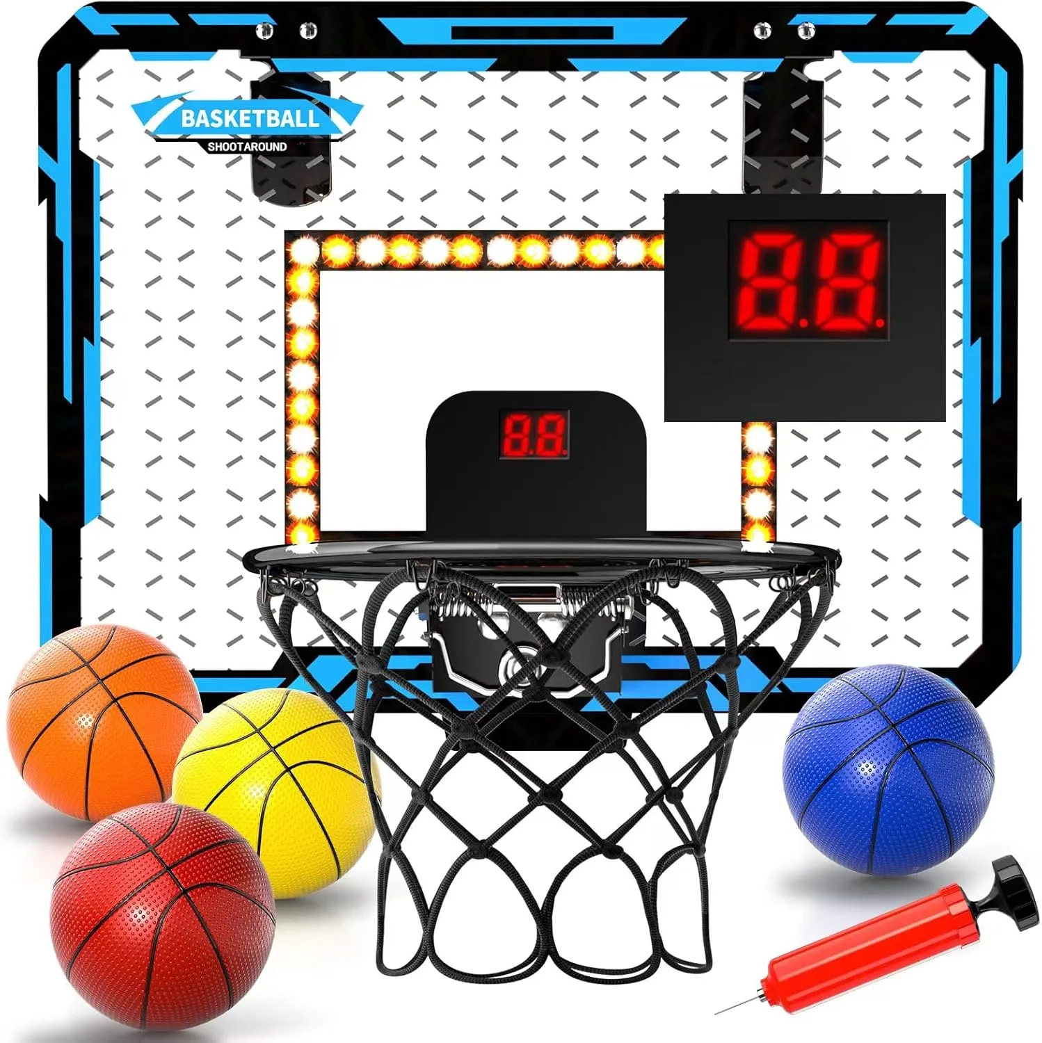 Mini Basketball Hoop for Kids Scoring Basketball Hoop blue Light, LED Basketball Hoop Indoor with Lighted Electronic Scoreboard & 4 Balls, Basketball Toys for 3 4 5 6 7 8 9 10 11 12 Year Old Boys