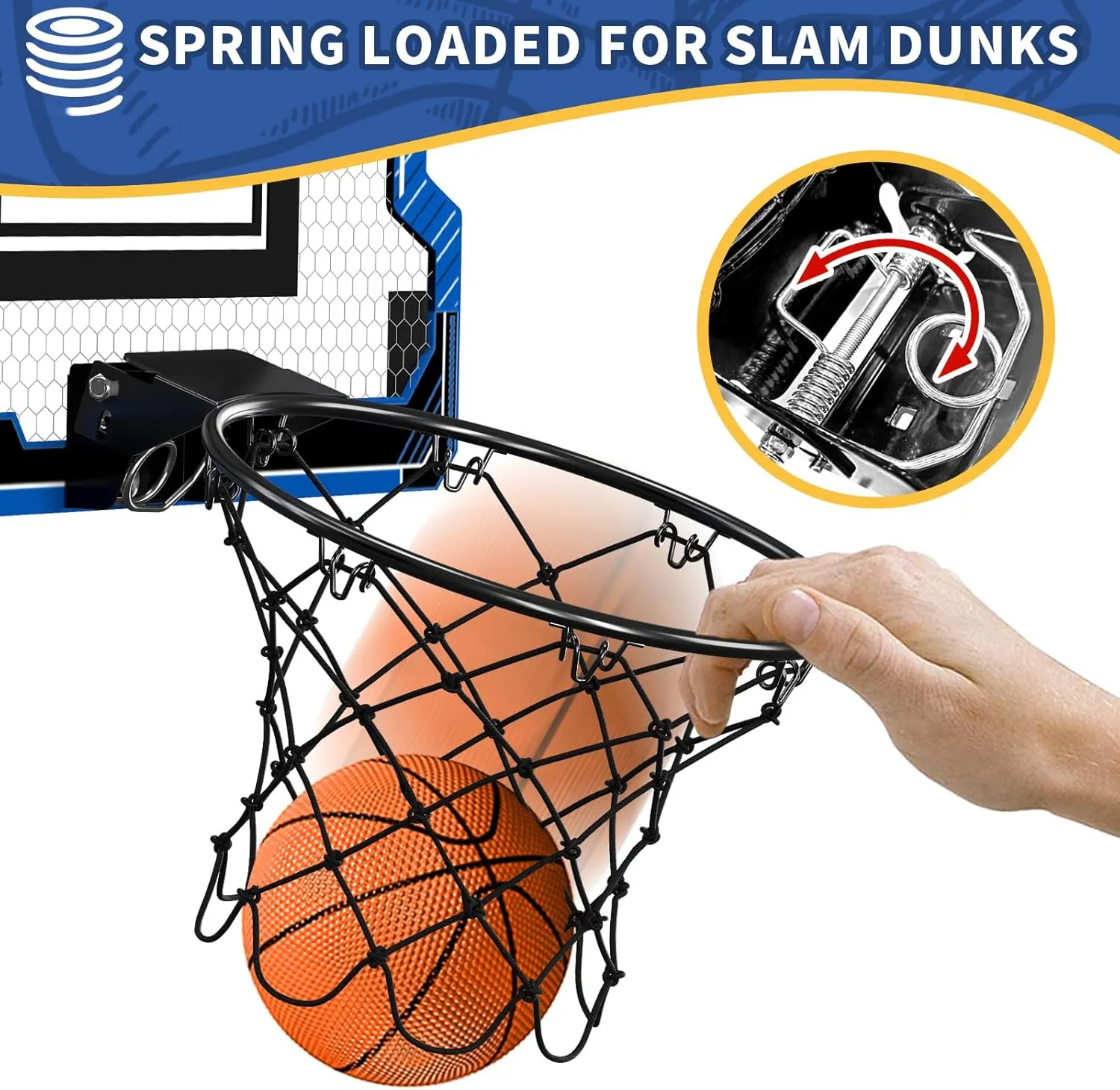 Mini Basketball Hoop Indoor, Door Basketball Hoop with 3 Balls & Inflator, Basketball Toy Gifts for Kids Boys Girls Teens Adults, Suit for Bedroom/Office/Outdoor/Pool, Blue