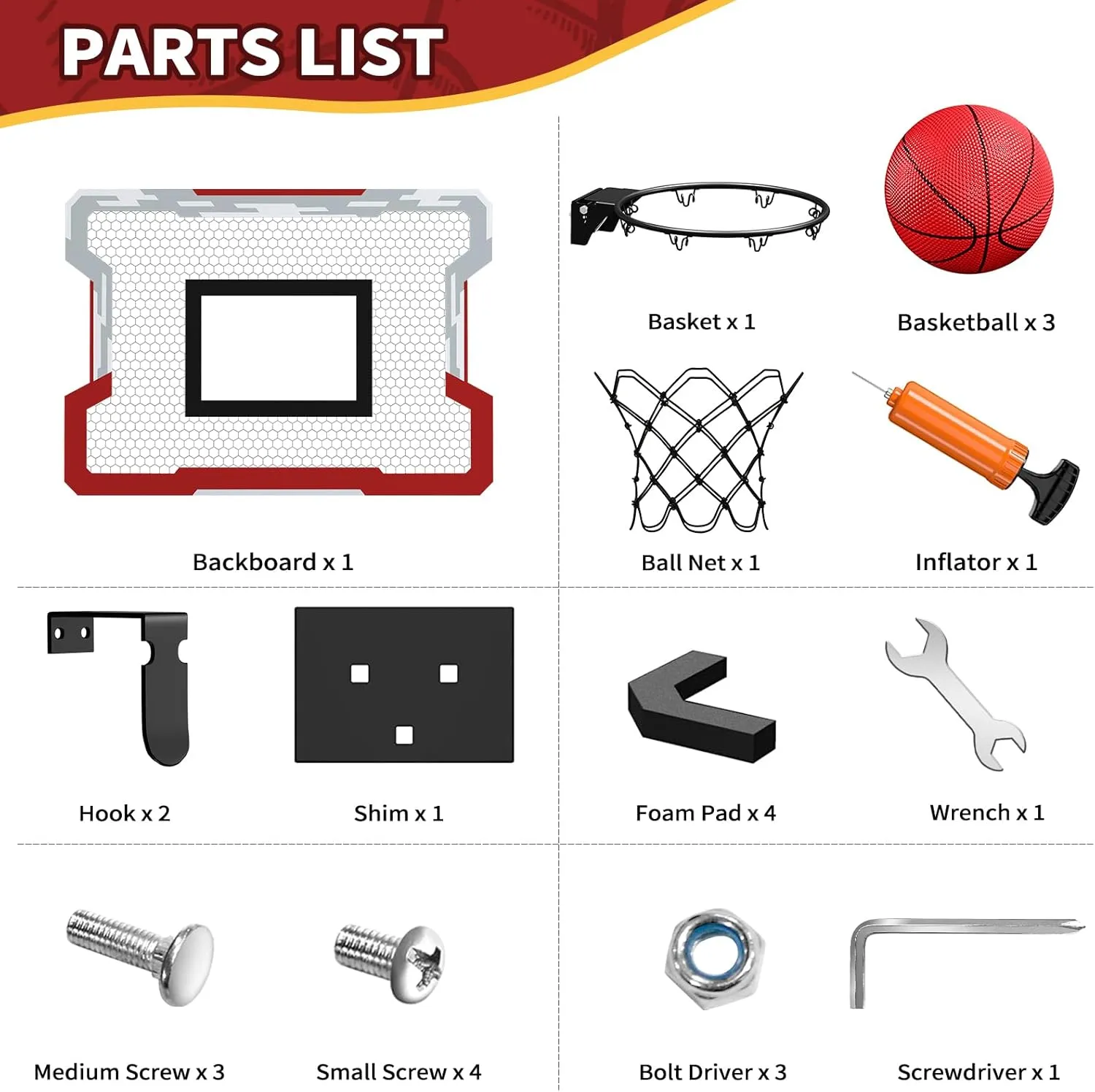 Mini Basketball Hoop Indoor, Door Basketball Hoop with 3 Balls & Inflator, Basketball Toy Gifts for Kids Boys Girls Teens Adults, Suit for Bedroom/Office/Outdoor/Pool
