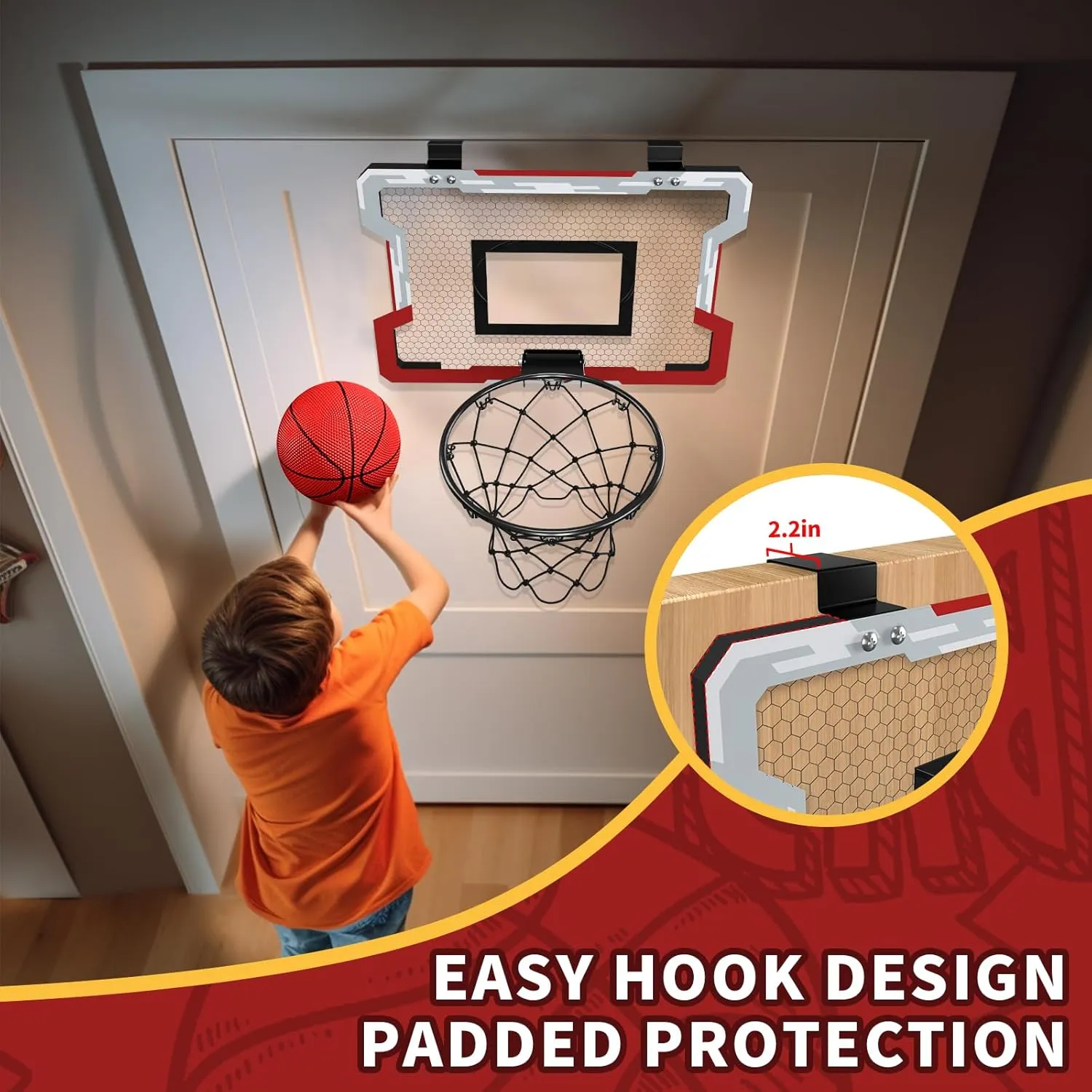 Mini Basketball Hoop Indoor, Door Basketball Hoop with 3 Balls & Inflator, Basketball Toy Gifts for Kids Boys Girls Teens Adults, Suit for Bedroom/Office/Outdoor/Pool