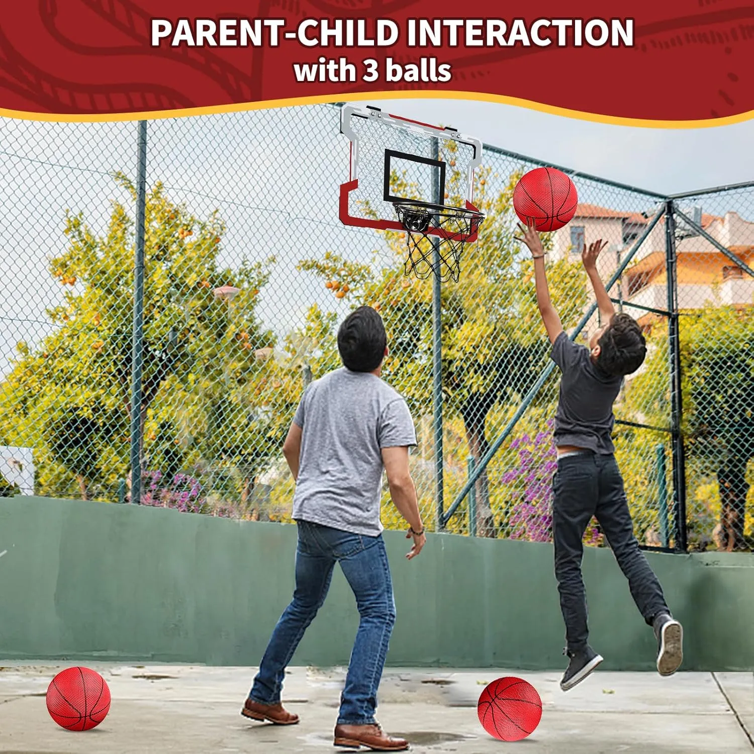 Mini Basketball Hoop Indoor, Door Basketball Hoop with 3 Balls & Inflator, Basketball Toy Gifts for Kids Boys Girls Teens Adults, Suit for Bedroom/Office/Outdoor/Pool