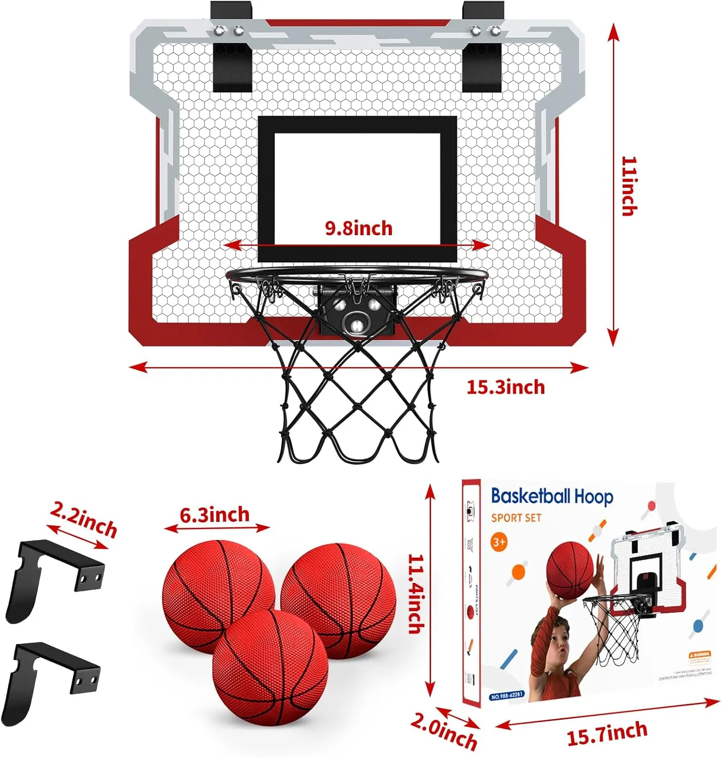 Mini Basketball Hoop Indoor, Door Basketball Hoop with 3 Balls & Inflator, Basketball Toy Gifts for Kids Boys Girls Teens Adults, Suit for Bedroom/Office/Outdoor/Pool