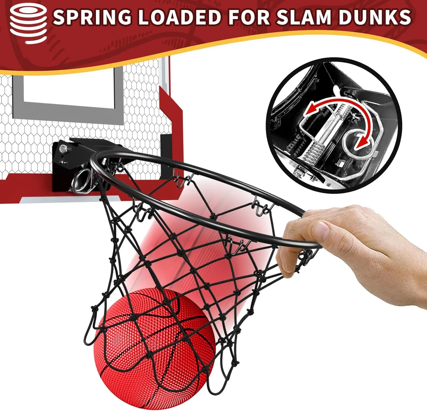 Mini Basketball Hoop Indoor, Door Basketball Hoop with 3 Balls & Inflator, Basketball Toy Gifts for Kids Boys Girls Teens Adults, Suit for Bedroom/Office/Outdoor/Pool