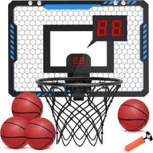 Mini Basketball Hoop Indoor for Kids Over The Door Basketball Hoop with Electronic Scoreboard Mini Basketball Hoop 4 Balls Basketball Toys Gift Kids 3-12 Year Old Toddlers Boys Girls Teens