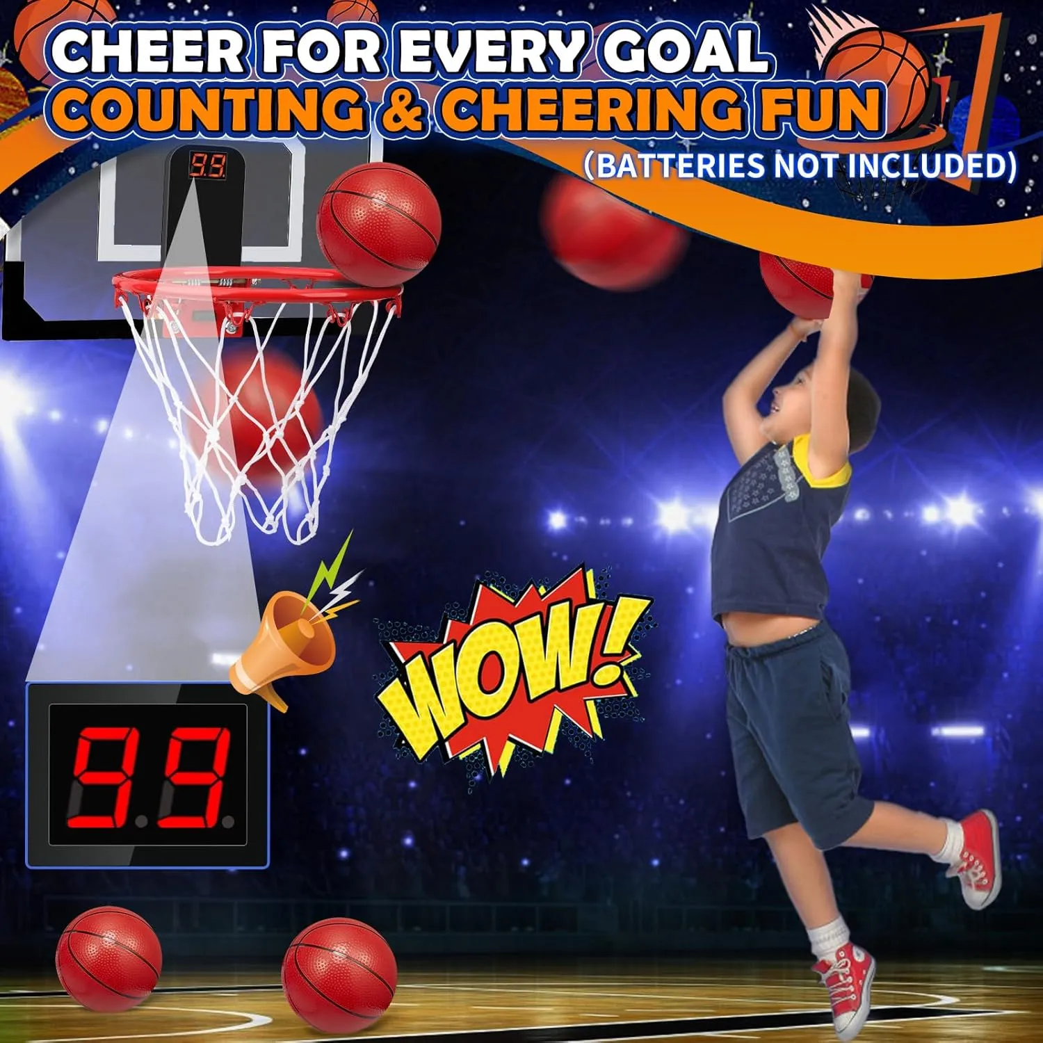 Mini Basketball Hoop Set for Kids Adults, Indoor Play Wall Mount Basketball Hoop for Door with 4 Small Replacement Toddler Basketballs, ABS Backboard Metal Rim Goal Sport Gifts for Pool Game Fun