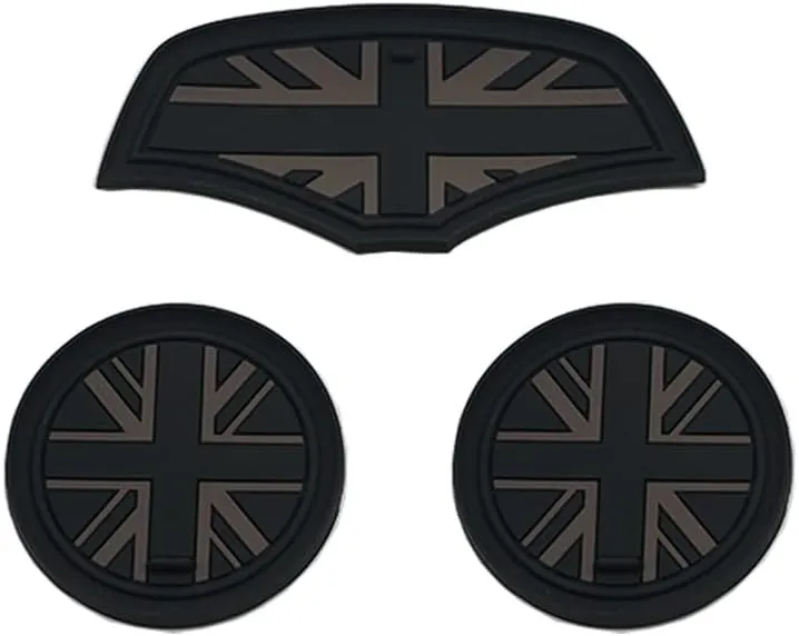 Mini F55 F56 Car Cup Coaster, Set of 3 Anti-Slip Coaster Storage Box Silicone Shockproof Mat for Mini Cooper Hatchback F55 F56 Cup Holder Car Accessories (Black Flag)