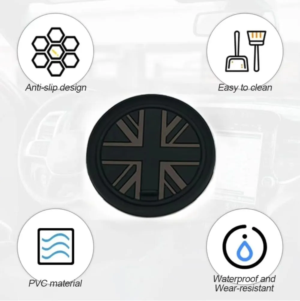 Mini F55 F56 Car Cup Coaster, Set of 3 Anti-Slip Coaster Storage Box Silicone Shockproof Mat for Mini Cooper Hatchback F55 F56 Cup Holder Car Accessories (Black Flag)