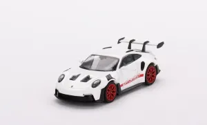 MINI GT True Scale Miniatures Model Car Compatible with Porsche 911 (992) GT3 RS White with Pyro Red Accent Package 1/64 Diecast Model Car MGT00630