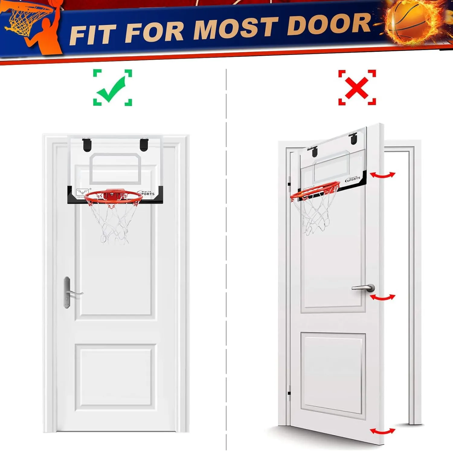 Mini Indoor Basketball Hoop for Door, Over Door Basketball Hoop for Kids Adults with Large 9 Inch Dunk Rim 4 Mini Replacement 6" Basketballs Sport Game Gift for 6 7 8 9 10 11 12 Years (17x12)