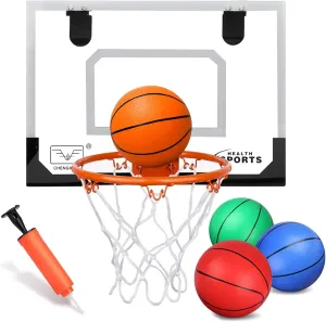 Mini Indoor Basketball Hoop for Door, Over Door Basketball Hoop for Kids Adults with Large 9 Inch Dunk Rim 4 Mini Replacement 6" Basketballs Sport Game Gift for 6 7 8 9 10 11 12 Years (17x12)
