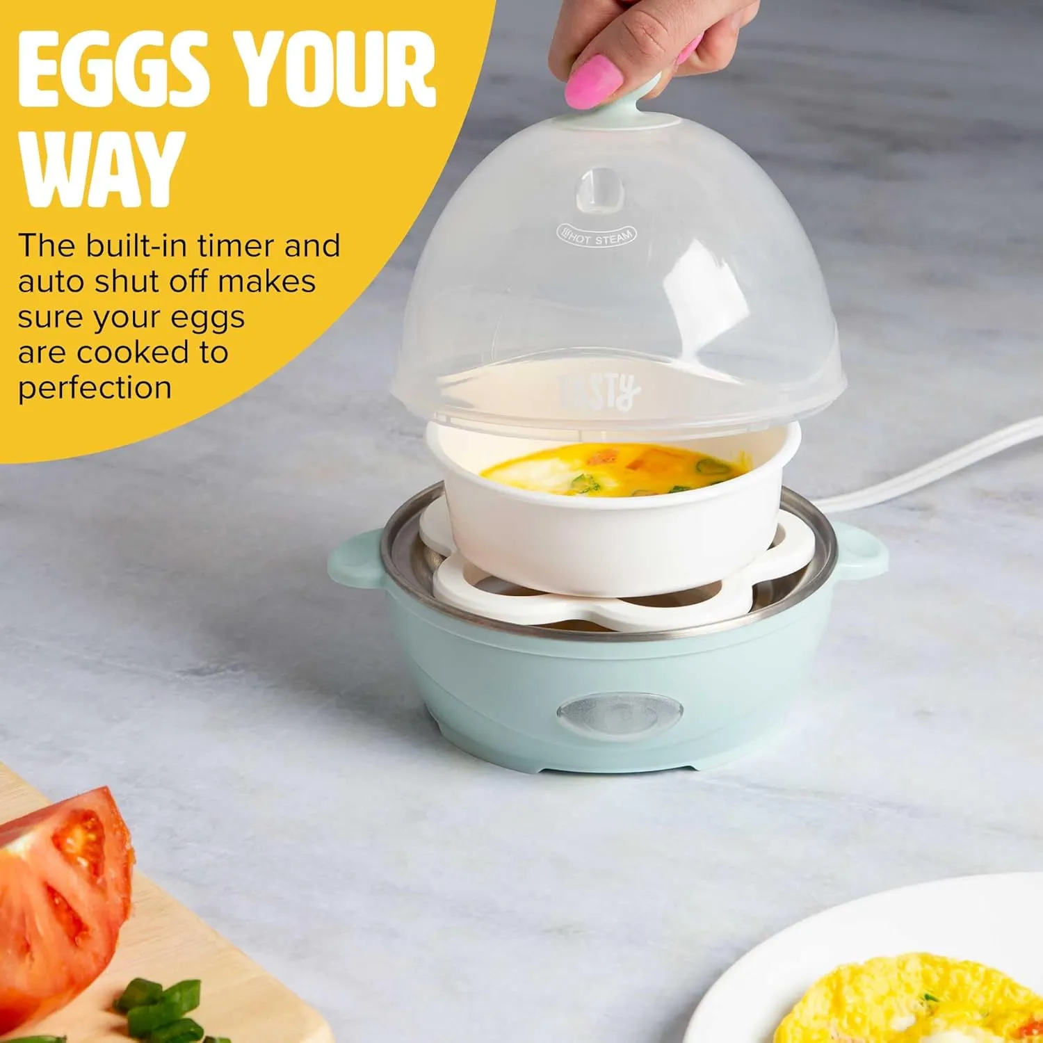 Mini Rapid Egg Cooker, 5-Egg Capacity for Perfect Hard Boiled Eggs or Omelets, Auto Shut Off, Aqua