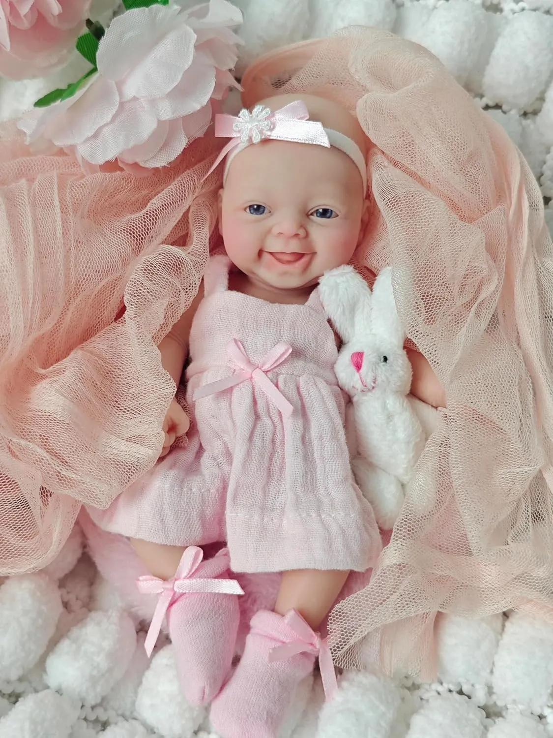 Mini Silicone Reborn Baby Doll 7 Inch Full Body Silicone Realistic Newborn Babies Cute Baby Girl Eyes Open The Look Real Soft Anti Stress Doll
