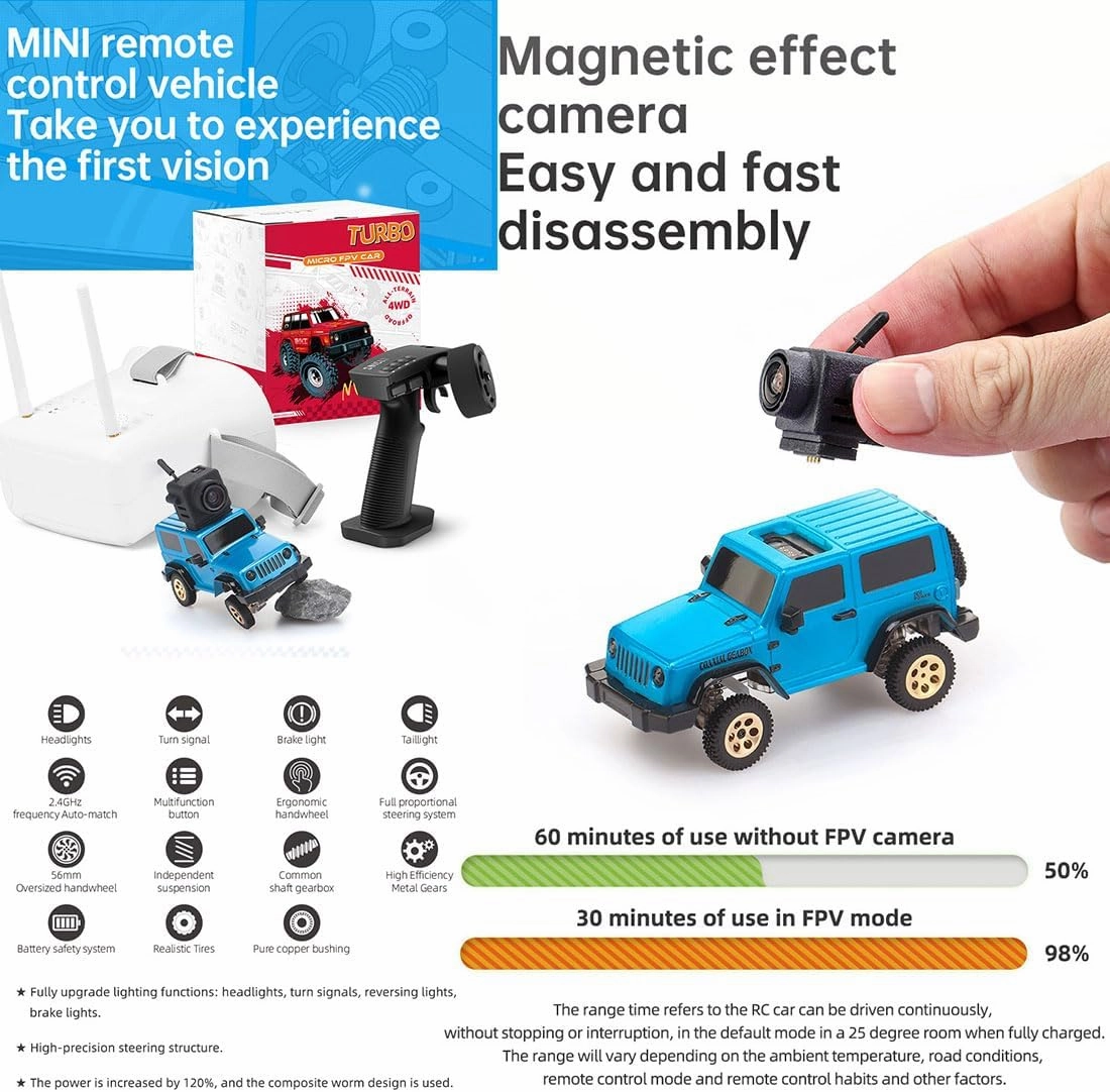 Mini RC Crawler, 1:64 Scale 2.4G Full Proportional RTR Remote Control Climbing Off-Road All-Wheel Drive Vehicle Model for Adults Teens(Standard Version/Blue)