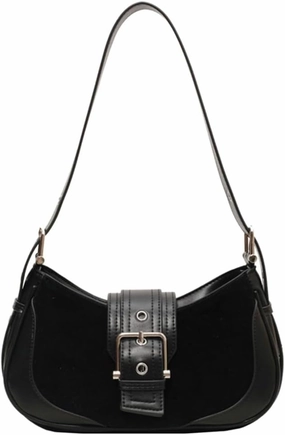 Mini Suede Shoulder Bag for Women Retro Crescent Purse Y2K Underarm Purse Hobo Handbag Crossbody Bag with Adjustable Strap