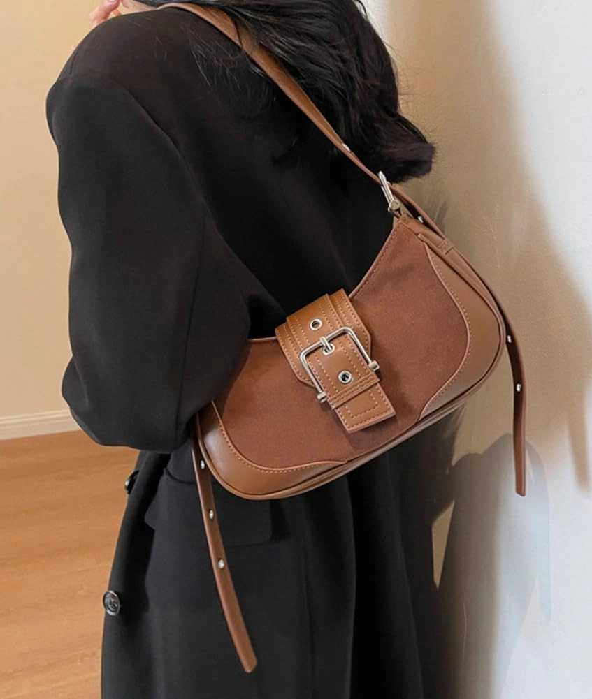 Mini Suede Shoulder Bag for Women Retro Crescent Purse Y2K Underarm Purse Hobo Handbag Crossbody Bag with Adjustable Strap