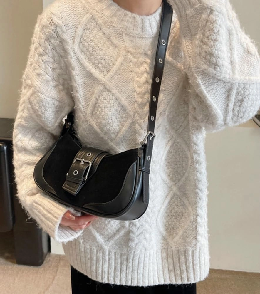 Mini Suede Shoulder Bag for Women Retro Crescent Purse Y2K Underarm Purse Hobo Handbag Crossbody Bag with Adjustable Strap