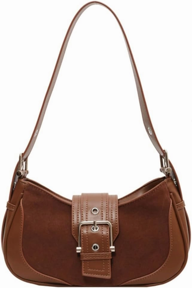 Mini Suede Shoulder Bag for Women Retro Crescent Purse Y2K Underarm Purse Hobo Handbag Crossbody Bag with Adjustable Strap