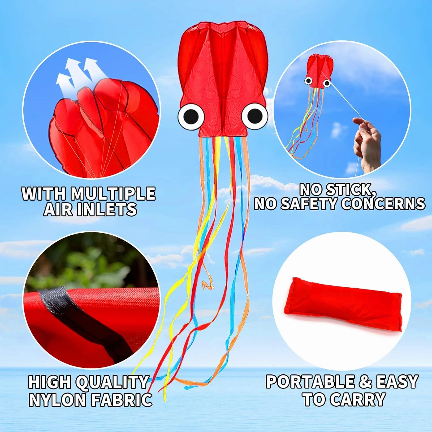 Mint's Colorful Life Octopus Kite for Kids and Adults, Large 3D Software Octopus Kites with Long Tails, Huge Easy Flyer Kites for Beach Trip Family Games and Activities