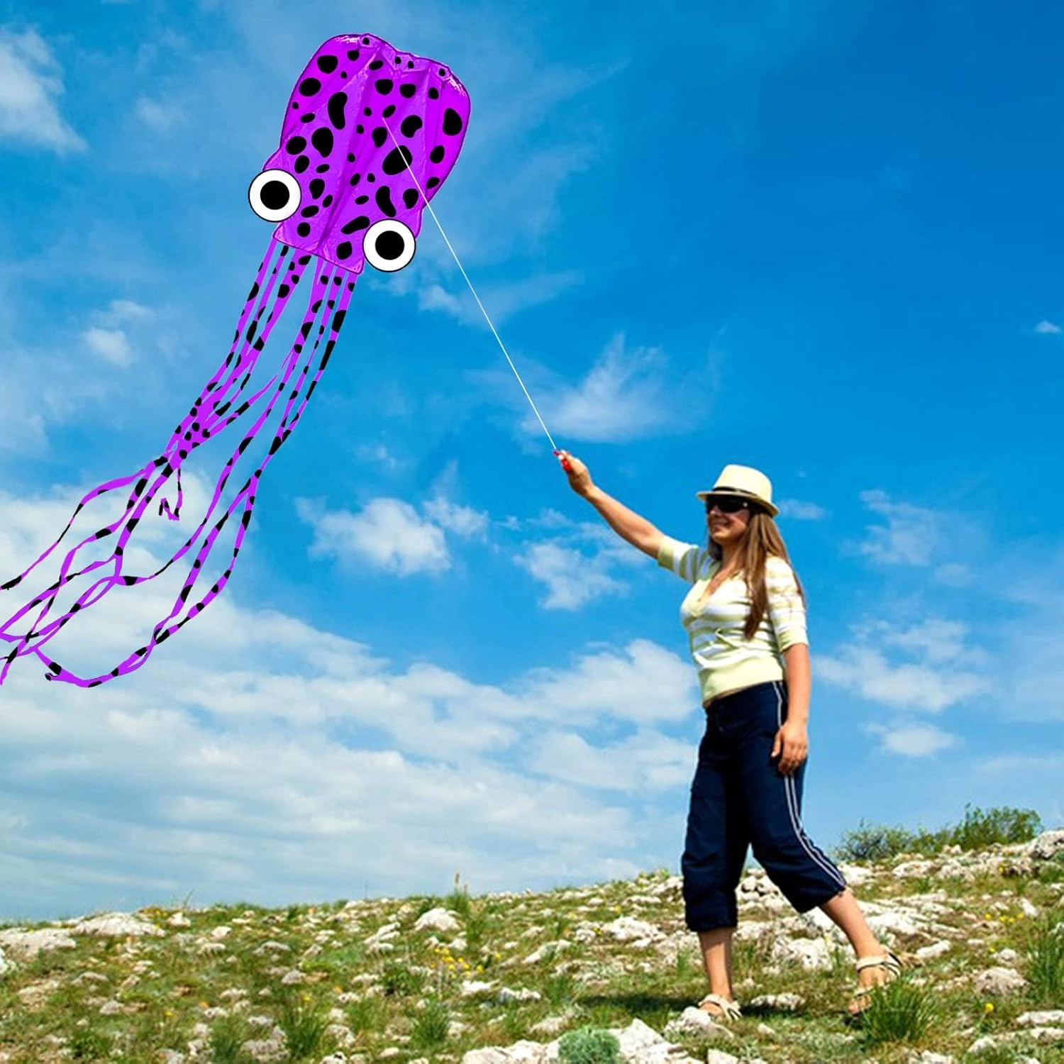 Mint's Colorful Life Octopus Kite for Kids and Adults, Large 3D Software Octopus Kites with Long Tails, Huge Easy Flyer Kites for Beach Trip Family Games and Activities