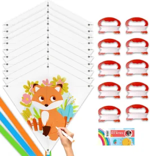 Mint's Colorful Life DIY Kite Making Kit Bulk for Kids - Decorating Coloring Party Pack, White Diamond Kites (10 Pack)