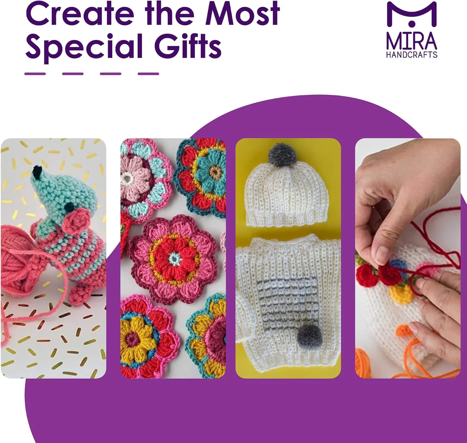 Mira HandCrafts 12 Acrylic Yarn Skeins - Crochet and Knitting Starter Kit for Colorful Arts and Crafts with 1,312 Yards of Multicolored Thread - Make Amigurumi, Granny Squares, Scarves, and Throws