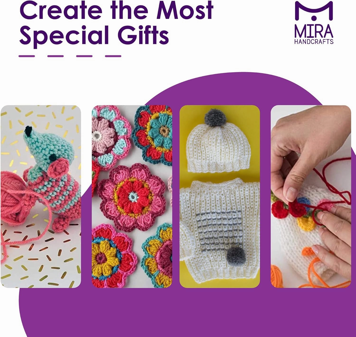 Mira HandCrafts 12 Acrylic Yarn Skeins - Crochet and Knitting Starter Kit for Colorful Arts and Crafts with 1,312 Yards of Multicolored Thread - Make Amigurumi, Granny Squares, Scarves, and Throws