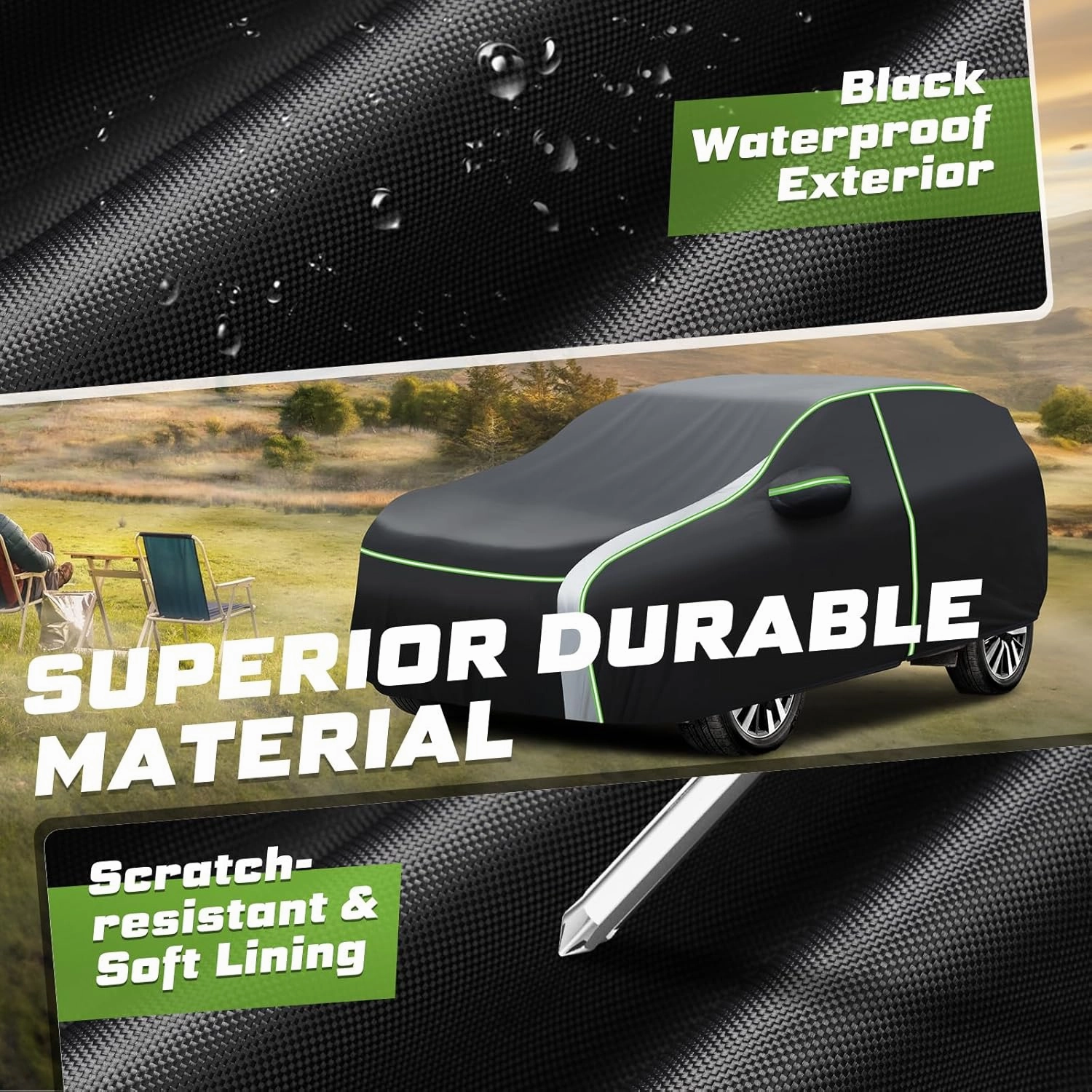 Mixsuper Liner Car Cover for Chrysler Pacifica 1999-2025, Waterproof Car Cover Accessories for Pacifica with Zipper Door, Windproof Straps, Reflective Strips, Anti-UV, All Weather