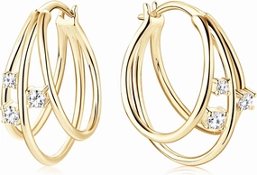 Moissanite Triple Huggie Illusion Hoop Earrings for Women D Color VVS1 Clarity 925 Sterling Silver Small Hoop Earring for Wife Birthday Jewelry Gifts