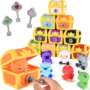 Montessori Learning Toys for Toddler 3 4 5, 30pcs Surprise Treasure Box Locks with Keys, Farm Animals Finger Puppets, Matching & Sorting Game, Fine Moto Skill Develop Toy, Gift for Baby Boys Girls