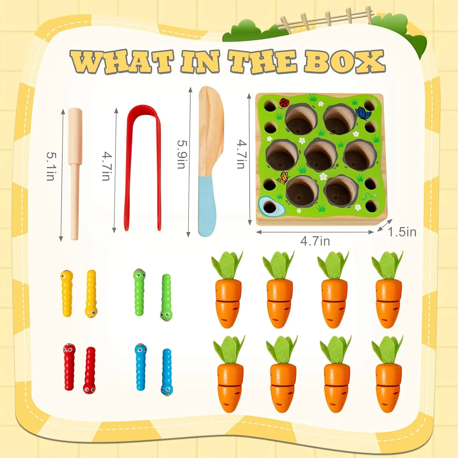 Montessori Toys, Wooden Toys Developmental Shape Sorting & Matching Puzzle Carrots Harvest Game, Birthday Gifts for Toddlers Babies Boys and Girls