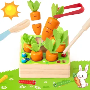 Montessori Toys, Wooden Toys Developmental Shape Sorting & Matching Puzzle Carrots Harvest Game, Birthday Gifts for Toddlers Babies Boys and Girls